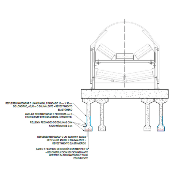 Sección tipo de prouesta de reparación y refuerzo de las vigas exteriores